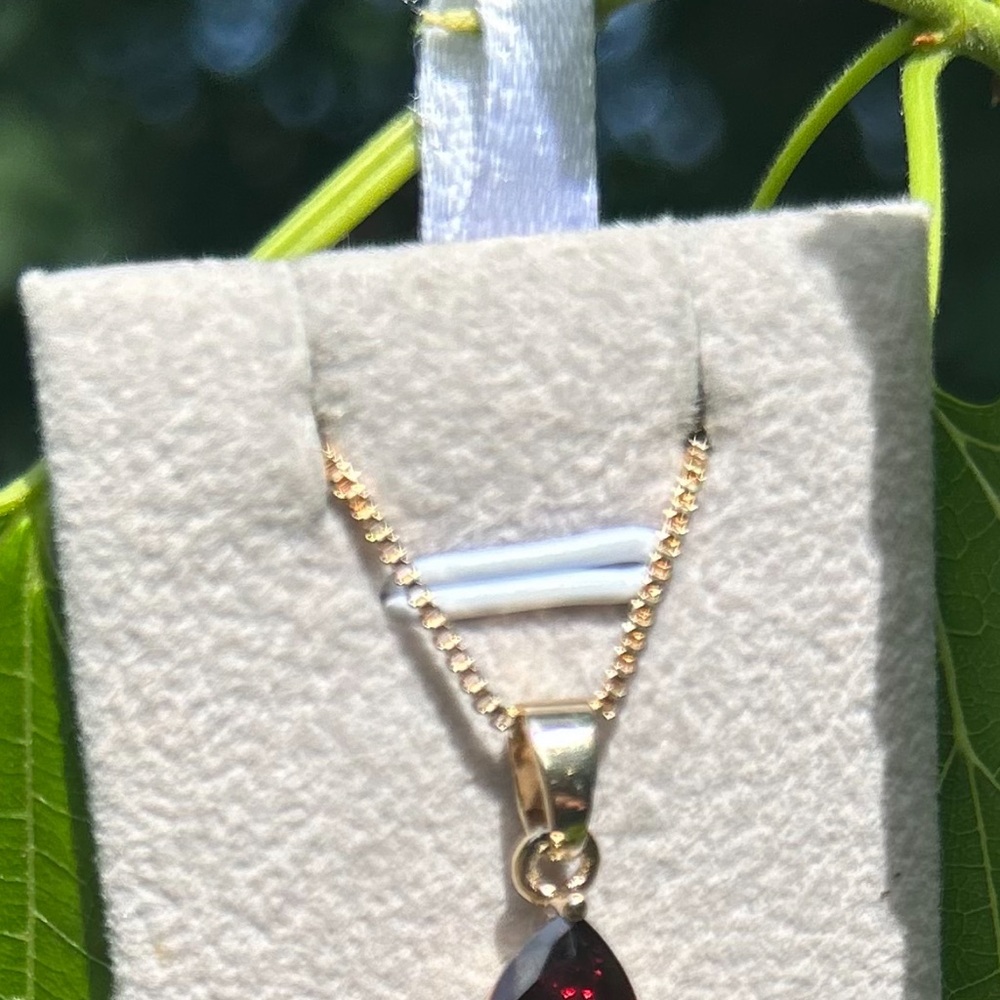 Red and Silver Teardrop Necklace with Sparkling Accents - Picture 2 of 4